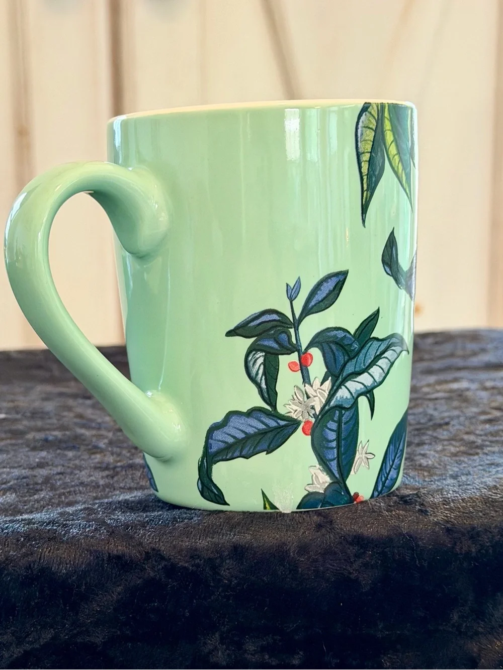 Starbucks Mint Green Ceramic Coffee Mug with Botanical Design